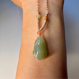 Icy green Jade mini Pixiu Pendant Necklace handmade protection wealth adjustable